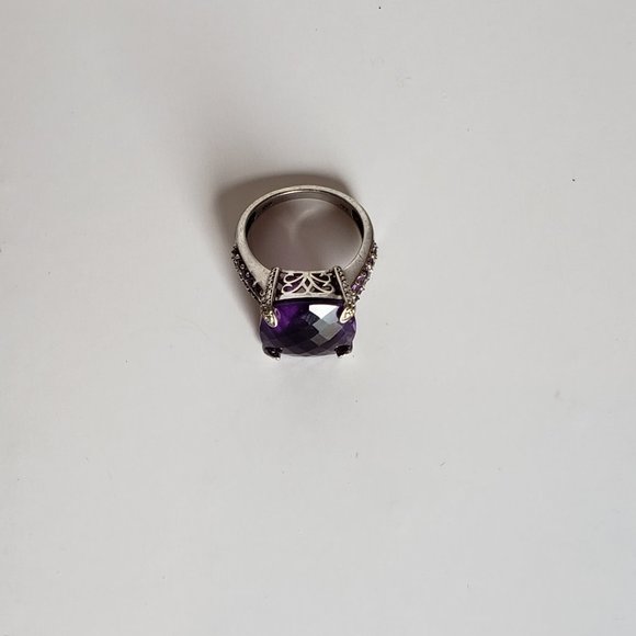 15 CTTW Square Cut Faceted Amethyst Sterling Silver Ring Size 7 3/4 - Picture 5 of 7